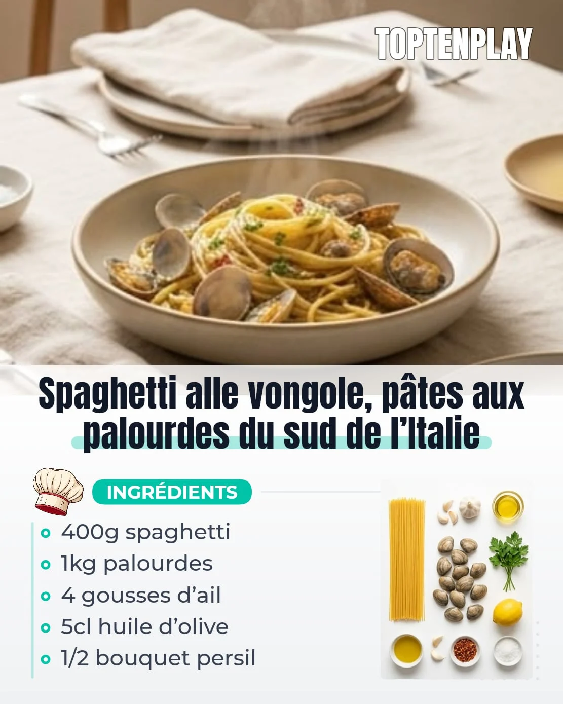 Spaghetti alle vongole, pâtes aux palourdes du sud de l’Italie