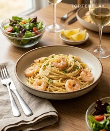 Spaghettis crémeux aux crevettes