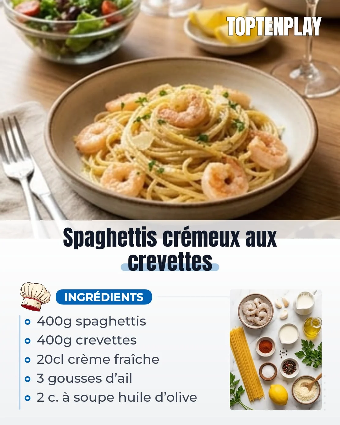 Spaghettis crémeux aux crevettes