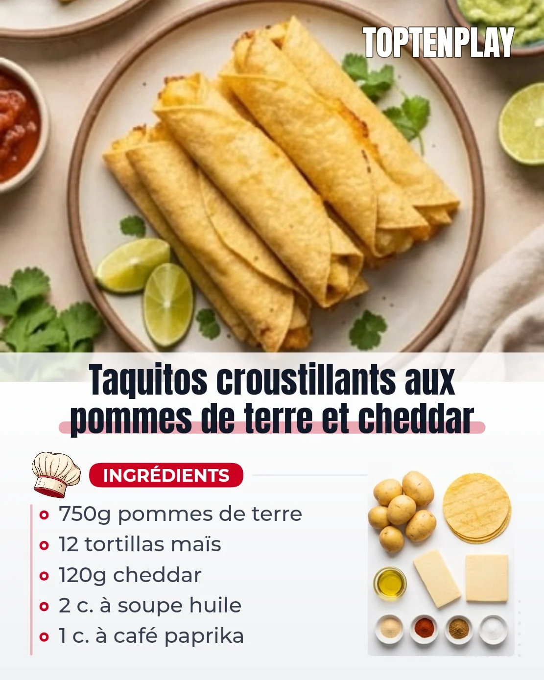 Taquitos croustillants aux pommes de terre et cheddar