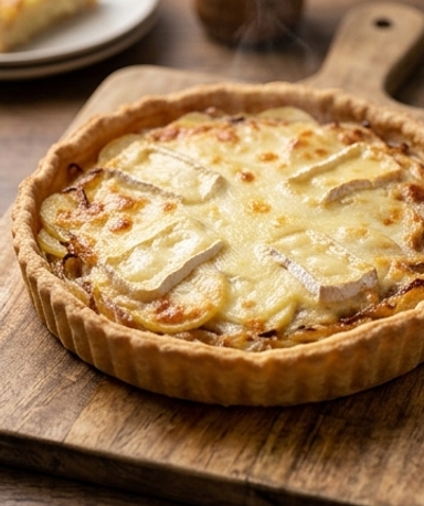 Tarte oignon, pommes de terre au camembert