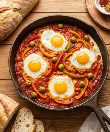 Œufs à l'espagnole : sauce tomate, poivrons et jaunes coulants en 30 minutes