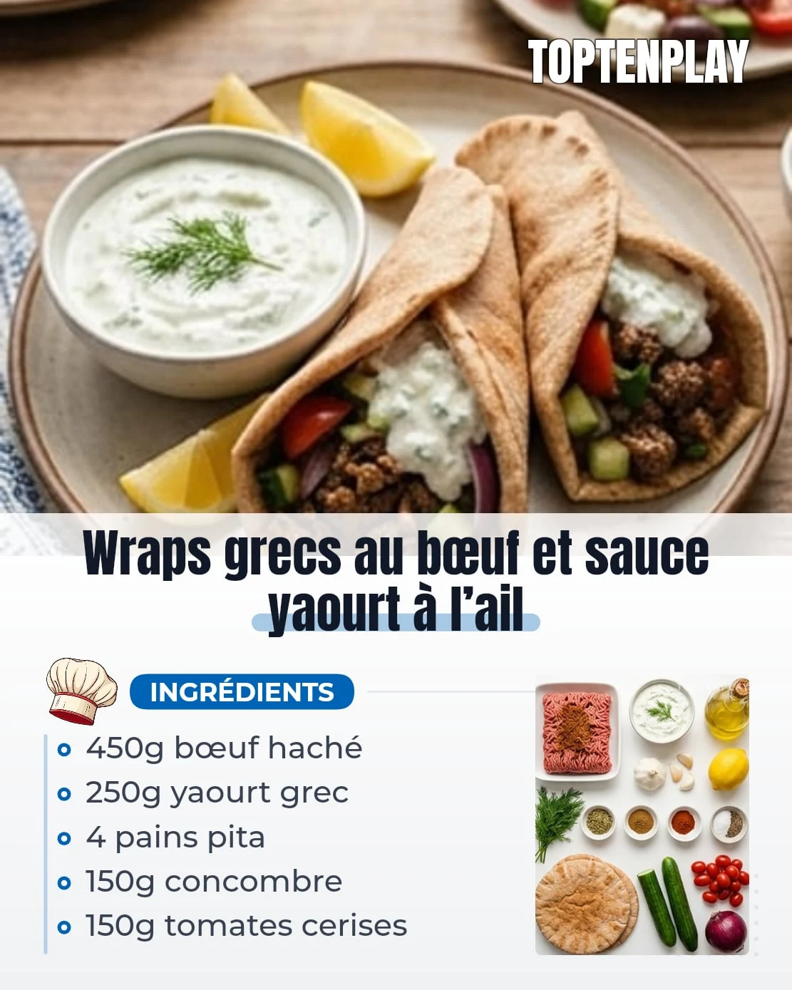 Wraps grecs au bœuf et sauce yaourt à l’ail
