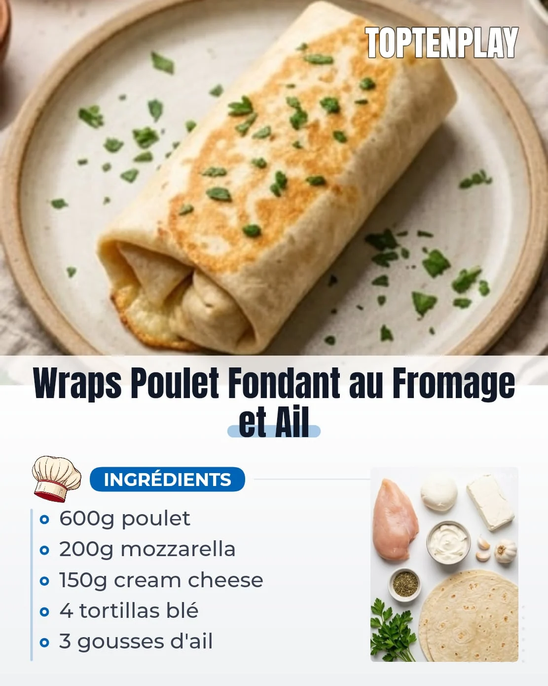 Wraps Poulet Fondant au Fromage et Ail