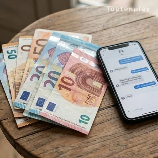 billets en euros et smartphone avec conversation de rencontre, arnaque sentimentale