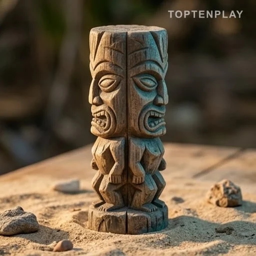 Totem en bois à deux faces sur sable