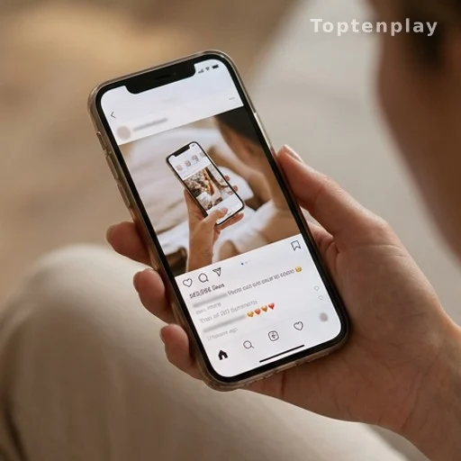 Écran de smartphone affichant un post avec plus de 200 000 likes sur les réseaux sociaux