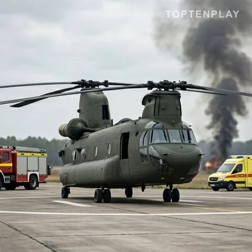 Hélicoptère militaire sur hélisurface avant une enquête accident