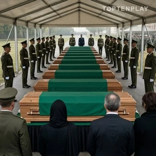 Cercueils de militaires lors de funérailles collectives