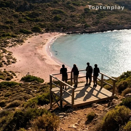 Plateforme d'observation surplombant une plage protégée lors d'une randonnée