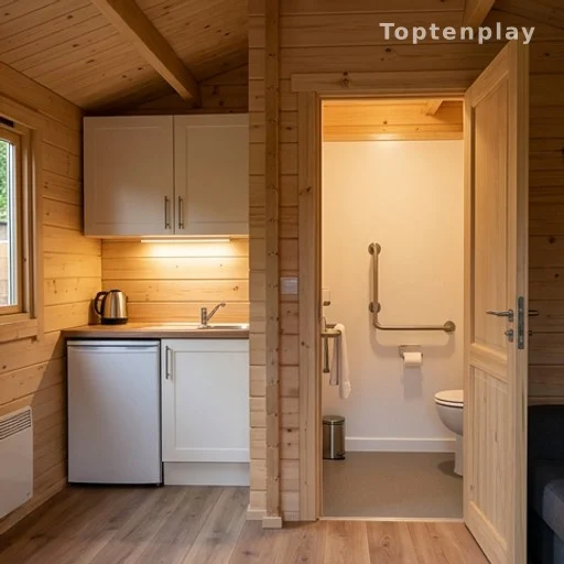 Intérieur d'un studio en bois adapté aux personnes à mobilité réduite