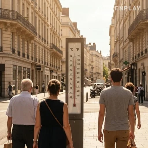 Rue française sous forte chaleur avec enjeu santé