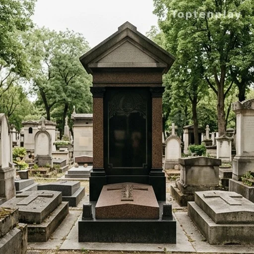 Tombe en granit noir et brun au cimetière de Montrouge à Paris