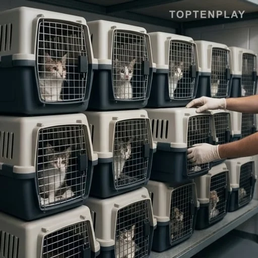Chats saisis dans des cages pendant la procédure judiciaire