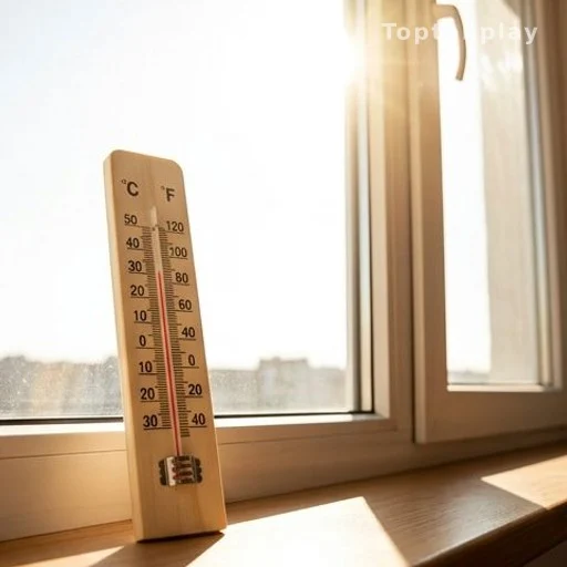 Thermomètre sur un rebord de fenêtre dans un logement surchauffé en été