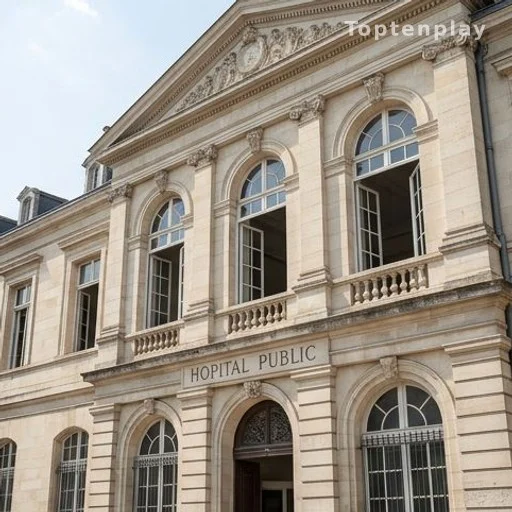 Façade d'un grand hôpital public parisien en été
