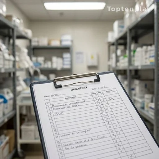 Contrôle d'inventaire de matériel dans une réserve hospitalière
