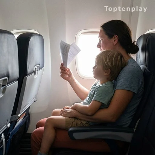 Parent et enfant en détresse dans une cabine d'avion surchauffée