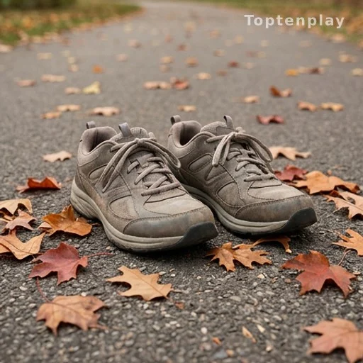 Chaussures de marche sur un chemin de parc, activité physique seniors