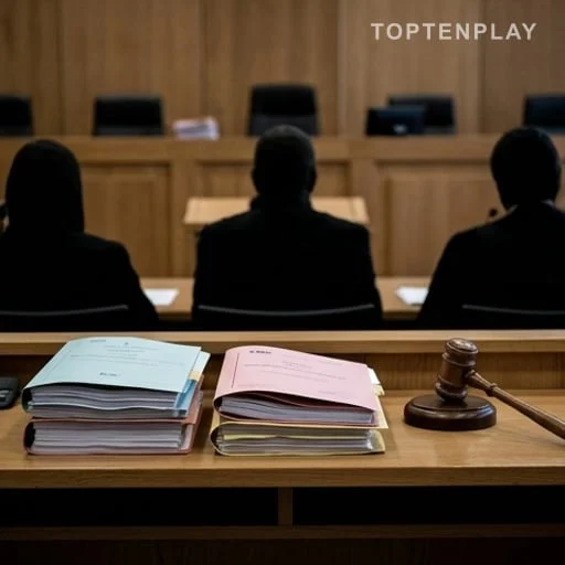 Salle de justice avec dossiers de diffamation