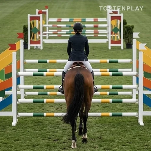 Obstacle équestre et cavalier anonyme en entraînement