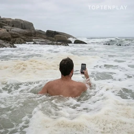 Baigneuse anonyme dans une mousse de mer trouble