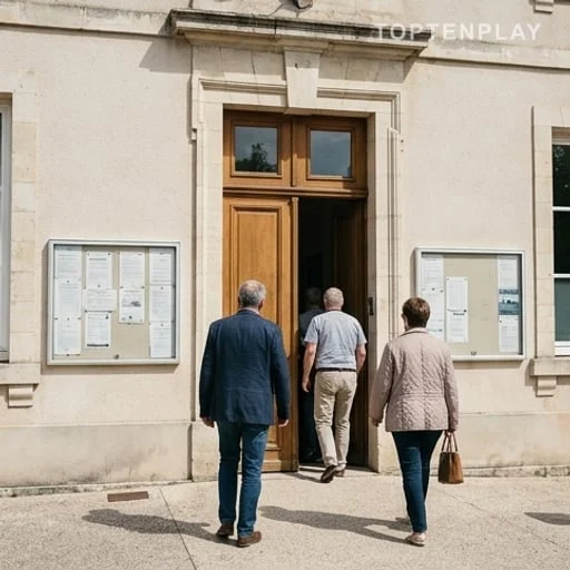 Habitants anonymes devant la mairie de Fresnay-sur-Sarthe