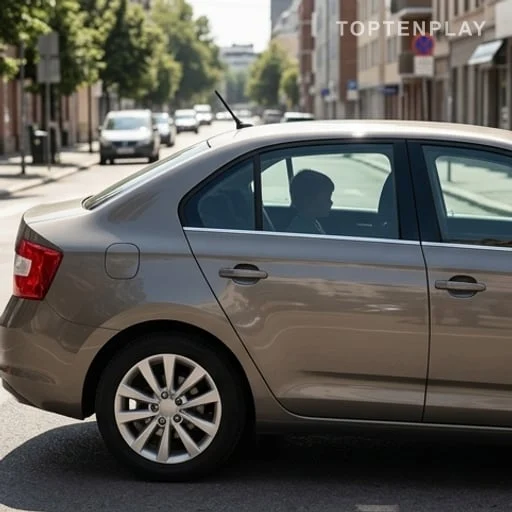 Voiture stationnée au soleil avec enfant indistinct