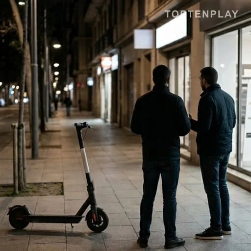Scooter arrêté sur un boulevard urbain de nuit