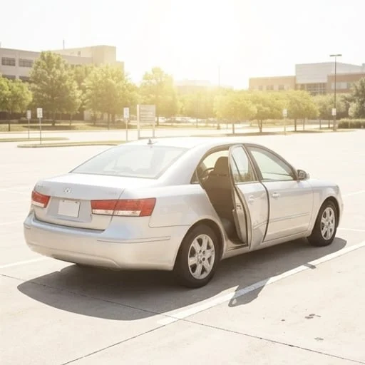 Voiture stationnée au soleil sur un parking