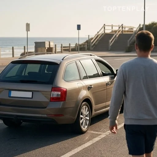 Voiture garée près d’une plage en plein jour