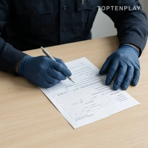 Mains d’un policier examinant un signalement