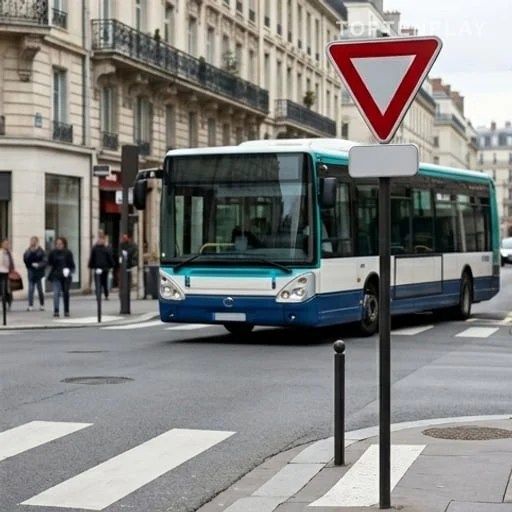 Carrefour urbain avec bus et sécurité routière