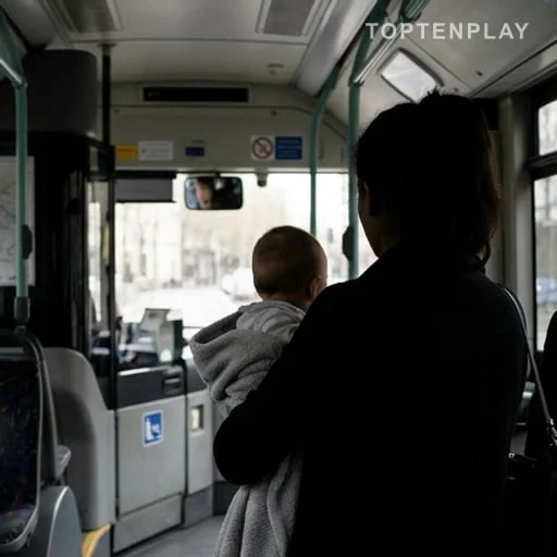Mère de dos avec nourrisson dans un bus