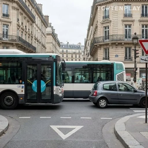 Bus freinant à un carrefour de sécurité routière