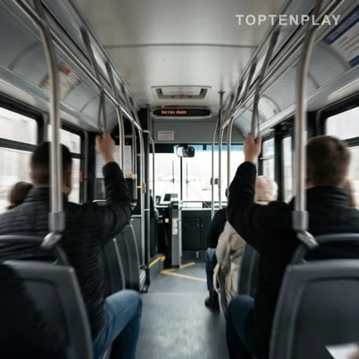 Intérieur de bus après freinage de sécurité routière