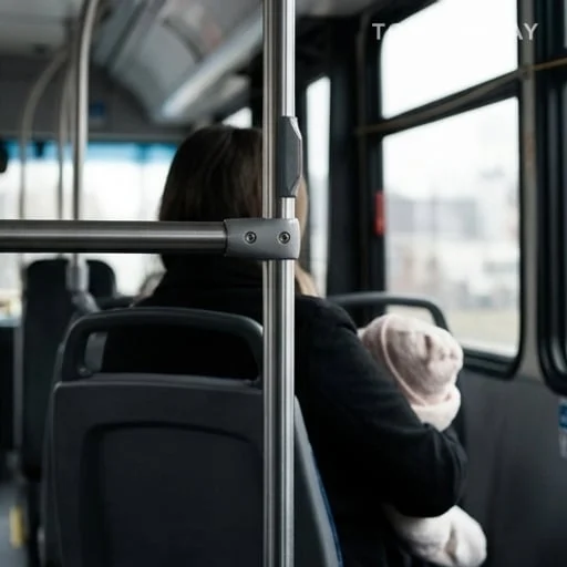 Barre de maintien dans un bus avec assurance sécurité