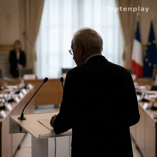 Silhouette d'un ancien responsable politique à un pupitre lors d'une mission diplomatique officielle