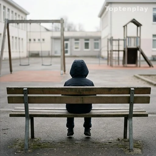 Enfant de dos assis seul dans une cour d'école, séquelles psychologiques accident