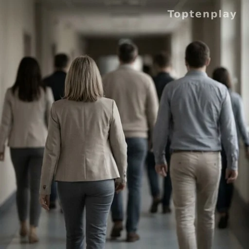 Groupe de personnes de dos dans un couloir, illustrant la discrétion de l'entourage
