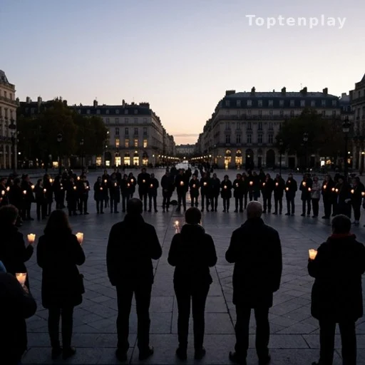 Rassemblement silencieux en hommage à une victime, bougies allumées dans une place publique