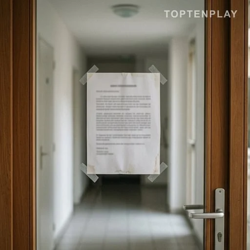 Feuille scotchée sur une porte de résidence