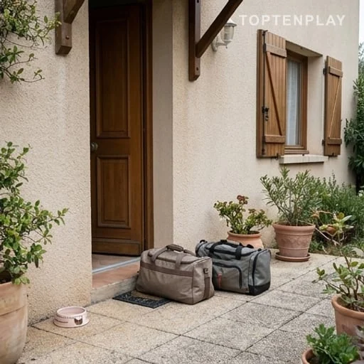 Entrée d’appartement avec gamelle de chats