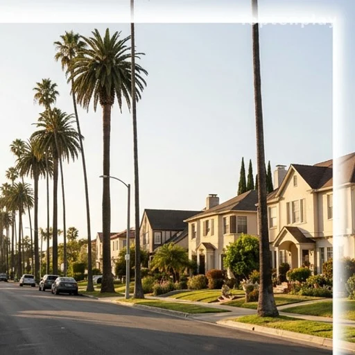 Rue résidentielle de Los Angeles avec palmiers et maisons californiennes