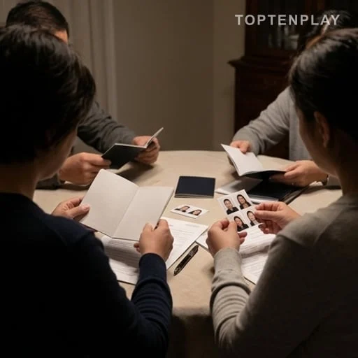 Famille préparant des documents de passeport