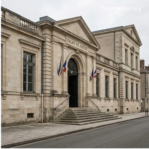 Façade d'un palais de justice français, condamnation dommages et intérêts