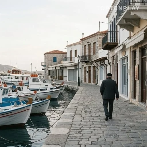 Petit port calme et commerces fermés en hiver