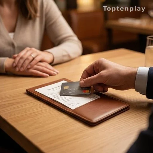 Main masculine posant une carte bancaire sur l'addition au restaurant