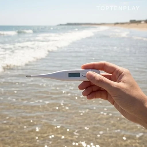 Thermomètre près d’une eau côtière chaude