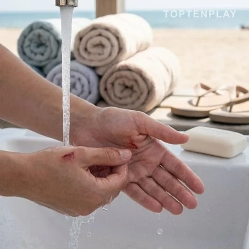 Nettoyage d’une plaie après baignade en prévention